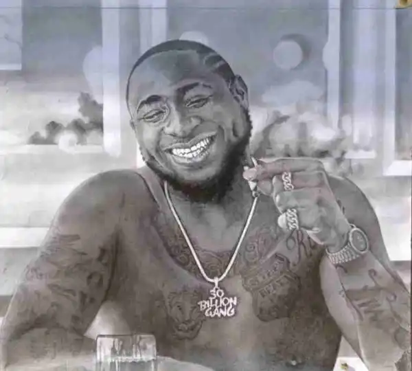 Fan Does A Realistic Drawing Of Davido. "Dope, But My Head Too Big" Singer Reacts